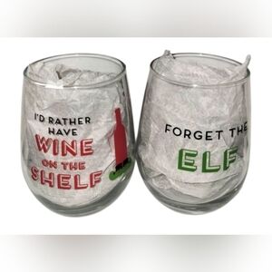 2 Piece Stemless Wine Glass Set(Forget the Elf/I'd Rather Have Wine on the Shelf